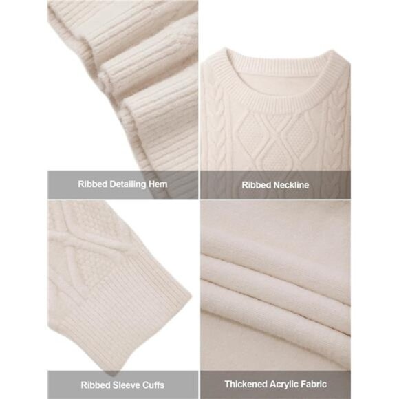 Women’s Oversized Vintage Knit Sweater – Long Sleeve Crewneck Pullover - Picture 4 of 7